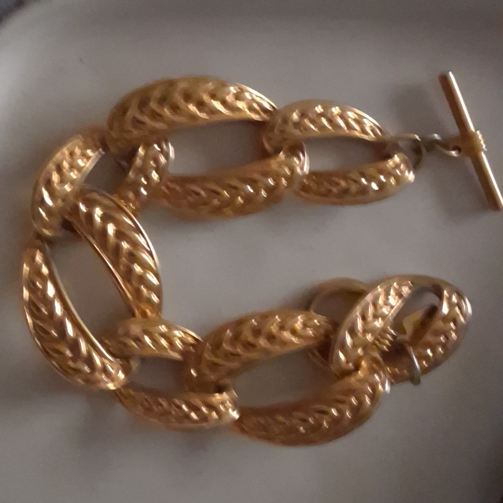 Anne Klein Gold Tone Heavy Link Chain Bracelet T Bar Vintage